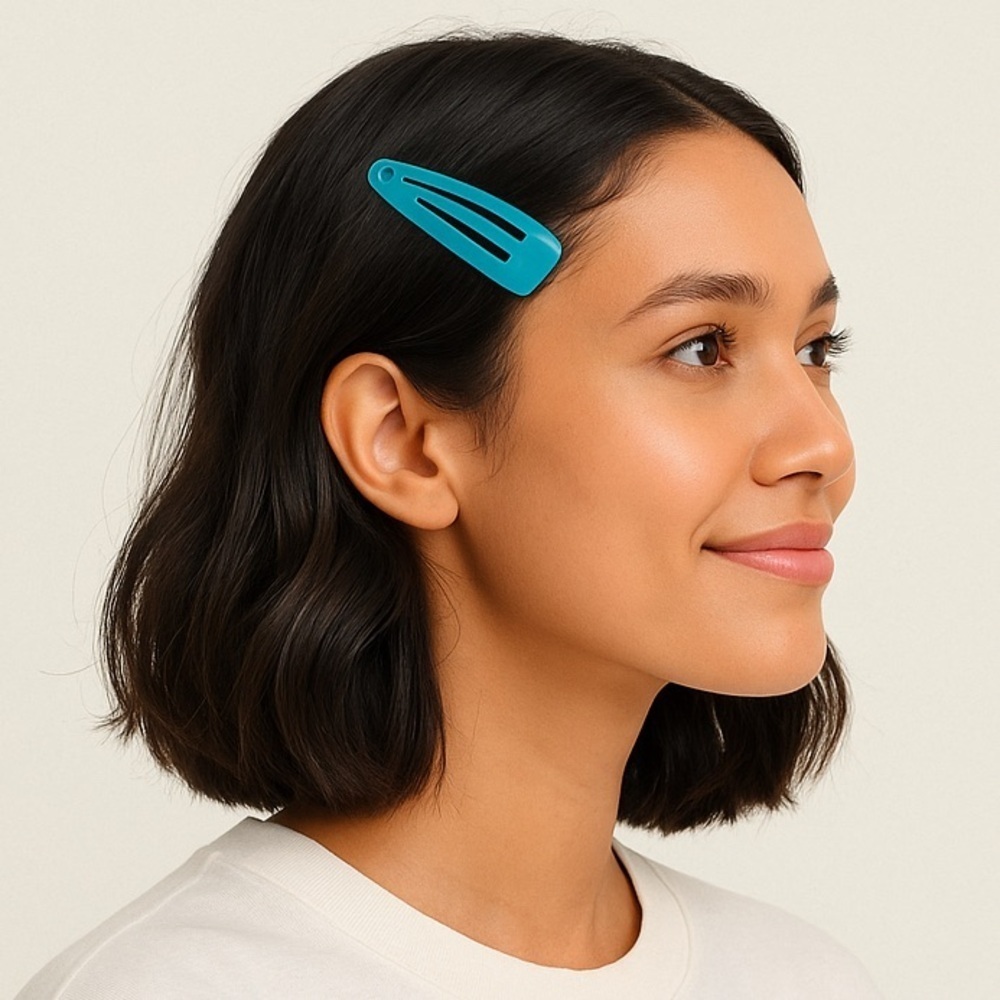 4ct Metal Snap Hair Clips, Teal Blue